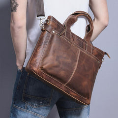 Cool Coffee Leather Mens Briefcases Work Bag Laptop Bag Business Bag for Men