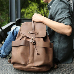 Cool Coffee Mens Leather Backpack Travel Backpacks Laptop Backpacks for men - imessengerbags