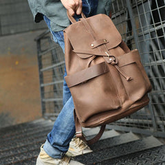 Cool Coffee Mens Leather Backpack Travel Backpacks Laptop Backpacks for men - imessengerbags