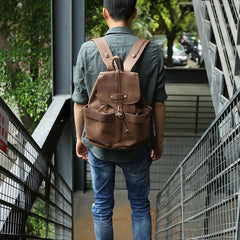 Cool Coffee Mens Leather Backpack Travel Backpacks Laptop Backpacks for men - imessengerbags