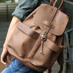 Cool Coffee Mens Leather Backpack Travel Backpacks Laptop Backpacks for men - imessengerbags