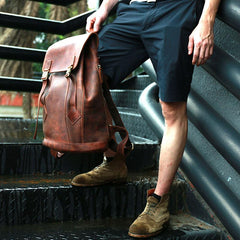 Cool Coffee Mens Leather Backpacks Travel Backpacks Laptop Backpack for men - imessengerbags