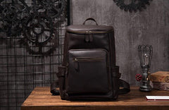 Cool Coffee Mens Leather Hiking Backpack Travel Backpack Leather Backpack for Men - imessengerbags