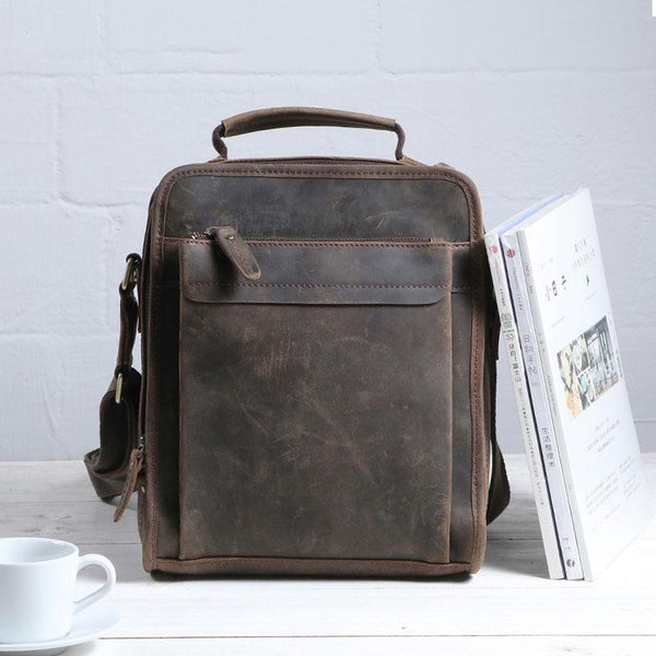 Cool Coffee Vintage Leather Mens Messenger Bags Shoulder Bag for Men