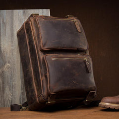 Cool Coffee Leather 15 inches Large Satchel BackPack Travel BackPack School BackPack for Men - imessengerbags