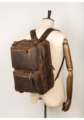 Cool Coffee Leather 15 inches Large Satchel BackPack Travel BackPack School BackPack for Men - imessengerbags