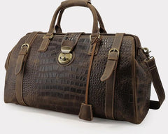 Cool Dark Brown Leather Men Alligator Pattern Doctor Bag Travel Bags Weekender Bags For Men