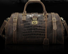 Cool Dark Brown Leather Men Alligator Pattern Doctor Bag Travel Bags Weekender Bags For Men