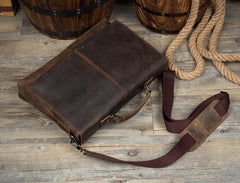 Vintage Dark Brown Leather Mens 15 inches Briefcase Laptop Bag Business Side Bags Work Bag for Men - imessengerbags