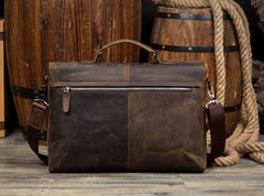 Vintage Dark Brown Leather Mens 15 inches Briefcase Laptop Bag Business Side Bags Work Bag for Men - imessengerbags