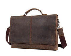 Vintage Dark Brown Leather Mens 15 inches Briefcase Laptop Bag Business Side Bags Work Bag for Men - imessengerbags