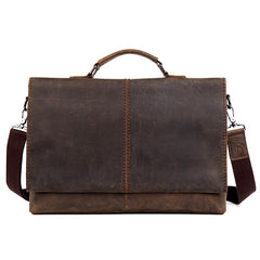 Vintage Dark Brown Leather Mens 15 inches Briefcase Laptop Bag Business Side Bags Work Bag for Men - imessengerbags