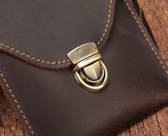 Cool Dark Brown Leather Mens Belt Pouch Mini Waist Bag Belt Bags For Men