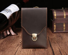 Cool Dark Brown Leather Mens Belt Pouch Mini Waist Bag Belt Bags For Men