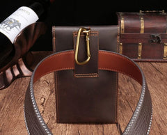 Cool Dark Brown Leather Mens Belt Pouch Mini Waist Bag Belt Bags For Men