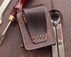 Cool Dark Brown Leather Mens Holster Zippo Lighter Case Standard Zippo Lighter Holder For Men - imessengerbags