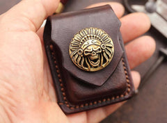 Cool Dark Brown Leather Mens Holster Zippo Lighter Case Standard Zippo Lighter Holder For Men - imessengerbags