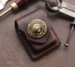 Cool Dark Brown Leather Mens Holster Zippo Lighter Case Standard Zippo Lighter Holder For Men