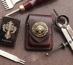 Cool Dark Brown Leather Mens Holster Zippo Lighter Case Standard Zippo Lighter Holder For Men - imessengerbags