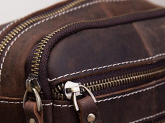 Coffee Leather Mens Small Messenger Bag Cool Mini Side Bag Belt Bag for men