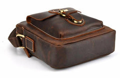 Cool Dark Brown Leather Mens Small Messenger Bags Cool Side Bag Tablet Messenger Bag for men