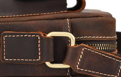 Cool Dark Brown Leather Mens Small Messenger Bags Cool Side Bag Tablet Messenger Bag for men