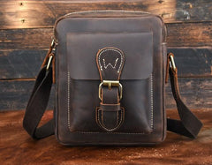 Cool Dark Brown Leather Mens Small Messenger Bags Cool Side Bag Tablet Messenger Bag for men