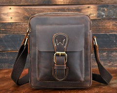 Cool Dark Brown Leather Mens Small Messenger Bags Cool Side Bag Tablet Messenger Bag for men