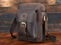 Cool Dark Brown Leather Mens Small Messenger Bags Cool Side Bag Tablet Messenger Bag for men