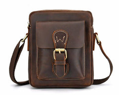 Cool Dark Brown Leather Mens Small Messenger Bags Cool Side Bag Tablet Messenger Bag for men