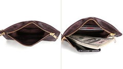 Coffee MENS LEATHER SLIM ZIPPER CLUTCH WRISTLET PURSE BAG CLUTCH BAG FOR MEN
