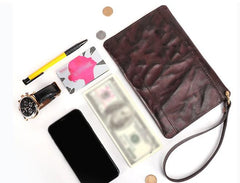 Coffee MENS LEATHER SLIM ZIPPER CLUTCH WRISTLET PURSE BAG CLUTCH BAG FOR MEN