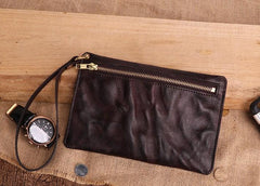 Coffee MENS LEATHER SLIM ZIPPER CLUTCH WRISTLET PURSE BAG CLUTCH BAG FOR MEN