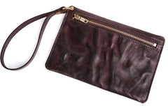 Coffee MENS LEATHER SLIM ZIPPER CLUTCH WRISTLET PURSE BAG CLUTCH BAG FOR MEN