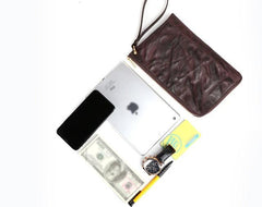 COFFEE Small MENS LEATHER SLIM ZIPPER CLUTCH WRISTLET PURSE BAG CLUTCH BAG FOR MEN