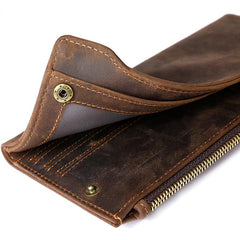 Cool Dark Brown Mens Leather Long Wallet Bifold Long Multi-Cards Wallet for Men - imessengerbags