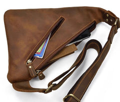 Cool Triangular Leather Mens Sling Bag Chest Bag Sling Crossbody Bag One Shoulder Backpack For Mens - imessengerbags