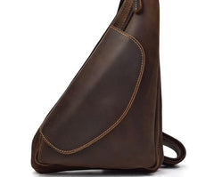 Cool Triangular Leather Mens Sling Bag Chest Bag Sling Crossbody Bag One Shoulder Backpack For Mens - imessengerbags