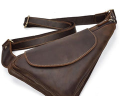 Cool Triangular Leather Mens Sling Bag Chest Bag Sling Crossbody Bag One Shoulder Backpack For Mens - imessengerbags