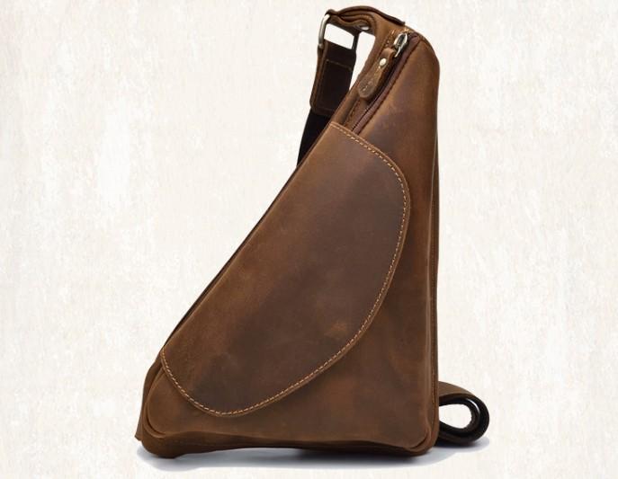 Cool Triangular Leather Mens Sling Bag Chest Bag Sling Crossbody Bag One Shoulder Backpack For Mens - imessengerbags