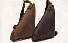 Cool Triangular Leather Mens Sling Bag Chest Bag Sling Crossbody Bag One Shoulder Backpack For Mens - imessengerbags