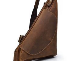 Cool Triangular Leather Mens Sling Bag Chest Bag Sling Crossbody Bag One Shoulder Backpack For Mens - imessengerbags