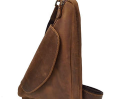 Cool Triangular Leather Mens Sling Bag Chest Bag Sling Crossbody Bag One Shoulder Backpack For Mens - imessengerbags