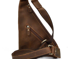 Cool Triangular Leather Mens Sling Bag Chest Bag Sling Crossbody Bag One Shoulder Backpack For Mens - imessengerbags