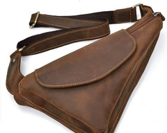 Cool Triangular Leather Mens Sling Bag Chest Bag Sling Crossbody Bag One Shoulder Backpack For Mens - imessengerbags