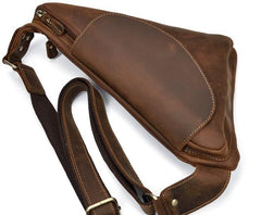 Cool Triangular Leather Mens Sling Bag Chest Bag Sling Crossbody Bag One Shoulder Backpack For Mens - imessengerbags