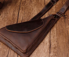 Cool Brown Leather Triangular Chest Bag Sling Bag Sling Crossbody Bag For Mens