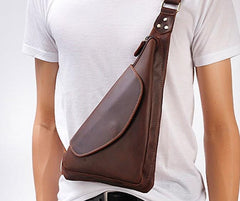 Cool Brown Leather Triangular Chest Bag Sling Bag Sling Crossbody Bag For Mens