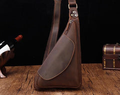 Cool Brown Leather Triangular Chest Bag Sling Bag Sling Crossbody Bag For Mens