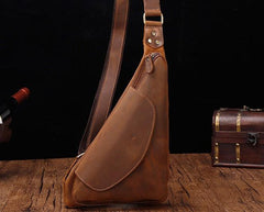 Cool Brown Leather Triangular Chest Bag Sling Bag Sling Crossbody Bag For Mens